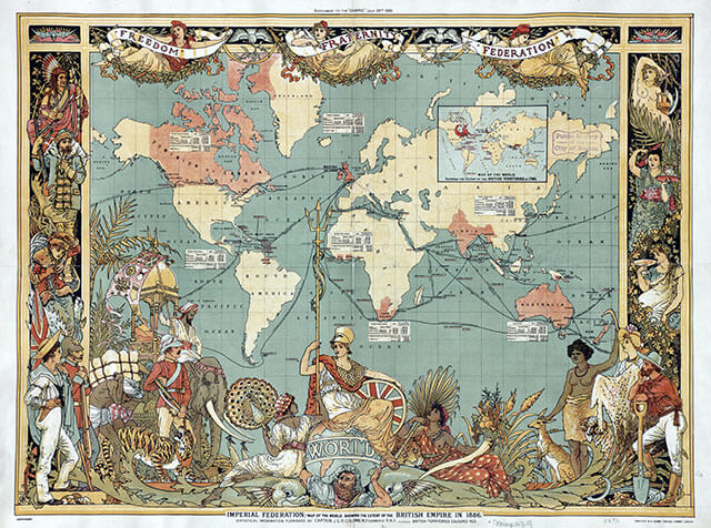 Imperial Federation, Map of the World Showing the Extent of the British Empire in 1886 (levelled)